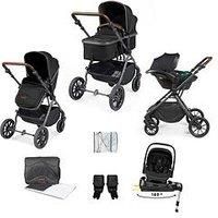 Ickle Bubba Cosmo 9 Piece Travel System with i-Size Nimbus Car Seat & 180° Spin ISOFIX Base – Birth to 22kg (Approx. 4 Years), Convertible Pram & Pushchair (Black/Tan)