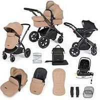 Ickle Bubba Stomp Luxe 12pc Travel System with i-Size Nimbus Car Seat & 180° Spin ISOFIX Base – Convertible Pushchair & Carrycot, Birth to 22kg (Approx. 4 Years) (Desert/Black, Black Chassis)