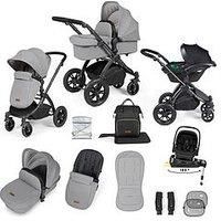 Ickle Bubba Stomp Luxe 12 Piece Travel System With I-Size Nimbus Car Seat & Spin Isofix - Black / Pearl Grey / Black
