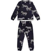 Chelsea Peers Unisex Kids Zebra Classic Jersey Pyjama Set - Navy