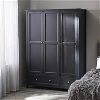 Julian Bowen Maine 3 Door, 2 Drawer Wardrobe - Black