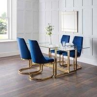 Julian Bowen Set Of Minori Dining Table & 4 Vittoria Blue Chairs