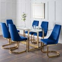 Julian Bowen Set Of Minori Dining Table & 6 Vittoria Blue Chairs