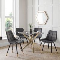 Julian Bowen Montero Round Dining Table And 4 Hadid Grey Chairs Set