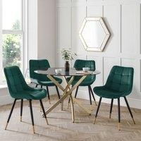 Julian Bowen Montero Round Dining Table And 4 Hadid Green Chairs Set