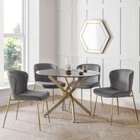 Julian Bowen Montero Round Dining Table And 4 Harper Grey Chairs Set
