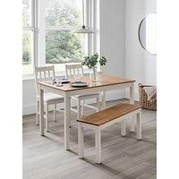 Julian Bowen Set Of Coxmoor White & Oak Dining Table Bench & 2 Chairs
