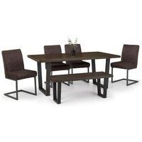 Julian Bowen Brooklyn Dark Oak Table Bench And 4 Charcoal Chairs Set