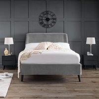 Grey Double Bed Frame Julian Bowen Frida Velvet Mid-Century Modern 4FT6 135cm