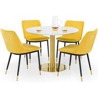 Julian Bowen Set Of Palermo Round Dining Table & 4 Delaunay Mustard Chairs