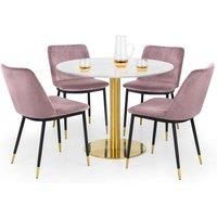 Julian Bowen Set Of Palermo Round Dining Table & 4 Delaunay Pink Chairs