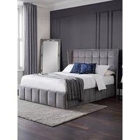Gatsby Double 4ft6 Winged Headboard Grey Velvet Ottoman Bed 2 Man Del