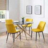 Julian Bowen Montero Round Dining Table And 4 Delaunay Mustard Chairs Set