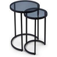 Julian Bowen Chicago Round Nesting Side Tables, Smoked Glass/Black, 55 x 40 x 40