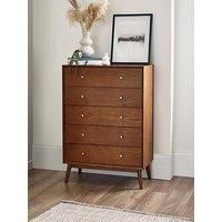 Julian Bowen Lowry 5 Drawer Chest, Wood, Cherry Ash, 120 x 84 x 44cm