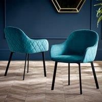 Julian Bowen Set of 2 Lima Dining Chairs-Teal Velvet, One Size