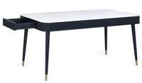 Julian Bowen Louis Fluted Stone Top Dining Table with Drawers, Ash Wood, White Marble/Black, 190 x 90cm
