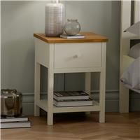 Julian Bowen Coxmoor Bedside Table – 1 Drawer Wood Nightstand, Rustic Cream End Table for Bedroom and Living Room, 55x35cm – Ivory and Oak