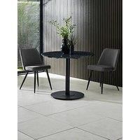 Julian Bowen Luca Dining Table – 76 x 80 cm, Black Round Kitchen Table, Marble Effect 4 Seater with Modern Pedestal Design for 2-4 People – Small
