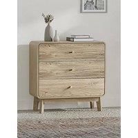 Julian Bowen Ingrid Chest of Drawers – Wooden Dresser with 3 Drawers, Oak Effect Sideboard for Bedroom and Living Room – 75.5cm x 80cm x 40cm