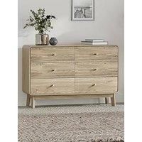 Julian Bowen Ingrid Chest of Drawers – Wooden Dresser with 6 Drawers, Oak Effect Wide Sideboard for Bedroom and Living Room – 121.8cm x 80cm x 40cm