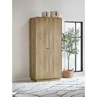 Julian Bowen Ingrid Wardrobe – 2 Door Bedroom Storage with Shelf and Hanging Rail, Light Wood Scandi Wooden Armoire, 202x90x55cm – Beige