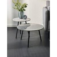 Julian Bowen Casper Side Tables – Set of 2 Grey Stacking End Tables with Black Metal Legs for Living Room, Modern Sintered Stone Marble Effect – 60 x 45cm