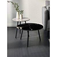 Julian Bowen Casper Side Tables – Set of 2 Grey and Black Stacking End Tables with Black Metal Legs for Living Room, Modern Sintered Stone Marble Effect – 60 x 45cm