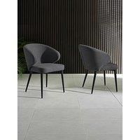 Julian Bowen Marcus Dining Chairs Set of 2, Retro Mid Grey Upholstered Kitchen Chair with Curved Back and Arms, Kitchen Seat with Backrest for Dining Room - H 83 x W 58.5cm