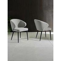 Julian Bowen Marcus Dining Chairs Set of 2, Retro Light Grey Upholstered Kitchen Chair with Curved Back and Arms, Kitchen Seat with Backrest for Dining Room - H 83 x D 58.5cm