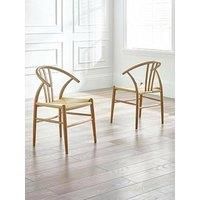 Julian Bowen Symi Dining Chair Set of 2, Scandi Wood Kitchen Chair with Curved Back, Padded Kitchen Seat with Wooden Spindle Backrest & Arms for Dining Room - H 83 x W 60cm