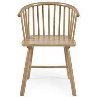 Julian Bowen Kaito Dining Chairs Set of 2, Scandi Beech Oak Effect Kitchen Chair with Curved Spindle Back, Kitchen Seat with Backrest for Dining Room - H 85 x D 58cm