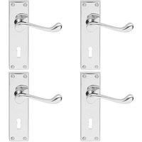 4x Victorian Scroll Lever on Rectangular Lock Backplate 155 x 41mm Chrome