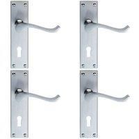 4x Victorian Scroll Handle on Rectangular Lock Backplate 155 x 41mm Satin Chrome