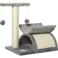 PawHut Cat Tree Scratching Post Kitten Scratcher Kitty Activity Play Center Sisal Rotatable Top Bar Tunnel Dangling Ball Light Grey