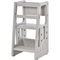 HOMCOM Kids Step Stool Adjustable Standing Platform Toddler Kitchen Stool -Standing Tower for Kids Kitchen Counter Learning with Three Heights, Grey