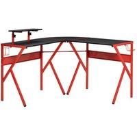 HOMCOM Corner Gaming Desk With Adjustable Monitor Stand Cup Holder Headphone Hook Red