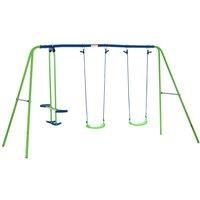 Outsunny Metal Garden Swing Seesaw Set Height Adjustable Children Outdoor Backyard Play Set for Toddlers Over 3 Years Old, Green