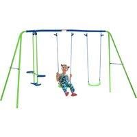 Metal Garden Swing Seesaw Set Children Outdoor Backyard Play Set for Over 3 Year