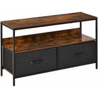 HOMCOM TV Cabinet, TV Console Unit with 2 Foldable Linen Drawers, TV Stand with Shelving for Living Room, Entertainment Room, Rustic Brown