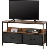 HOMCOM TV Cabinet, TV Console Unit with 2 Foldable Linen Drawers, TV Stand with Shelving for Living Room, Entertainment Room, Rustic Brown