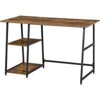 HOMCOM Writing Desk Working Station Home Office Table with 2 Shelves Computer Gaming Desk Steel Frame Black and Rustic Brown
