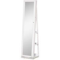 HOMCOM 360 Swivel Jewellery Cabinet, Mirror Armoire, Full Length Mirror, Lockable Jewellery Organizer with Built-In Small Mirror, White