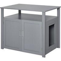 PawHut Wooden Cat Litter Box Enclosure Furniture with Adjustable Interior Wall & Large Tabletop for Nightstand, Grey