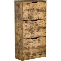 HOMCOM Shoe Cabinet with 3 Flip Doors, Storage Rack with Open Compartment, Internal Dividers, for 1218 Pairs of Shoes, Rustic Brown