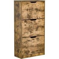 HOMCOM Shoe Cabinet with 3 Flip Doors, Storage Rack with Open Compartment, Internal Dividers, for 1218 Pairs of Shoes, Rustic Brown