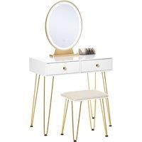 Dressing Table Vanity Set Make up Desk with Dimmable LED Light Mirror Stool Wood