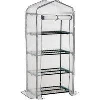 Outsunny 4 Tiers Portable Mini Greenhouse Plant Grow Shed Green House Metal Frame PE Cover 160H x 70L x 50Wcm, White