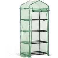 Outsunny 4 Tier Mini Greenhouse, Portable Green House with Steel Frame, PE Cover, Roll-up Door, 70 x 50 x 160 cm, Green