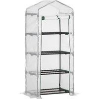 Outsunny 4 Tier Mini Greenhouse, Portable Green House with Steel Frame, PE Cover, Roll-up Door, 70 x 50 x 160 cm, White